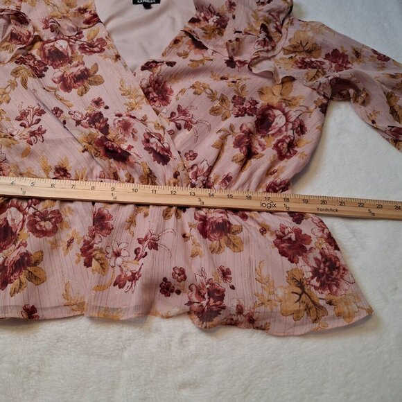 Express Floral Faux Wrap Blouse Sz XL Balloon Sleeve Whimsigoth Cottagecore - Picture 14 of 16